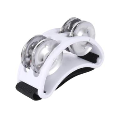 Imagem de YIJU Pandeiro de pé 4 sinos, instrumento profissional, agitador de pé, portátil, ukulele, guitarra, tocando tambor de pé, Branco