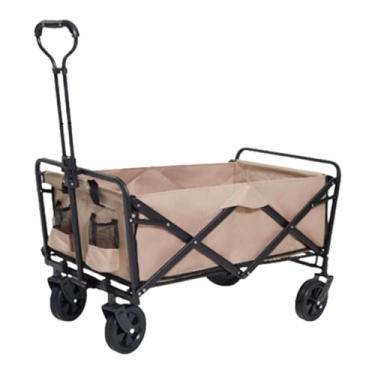 Imagem de carroça Carrinho de vagão com rodas dobrável utilitário carrinho de praia vagão para acampamento com alça ajustável grande capacidade dobrável
