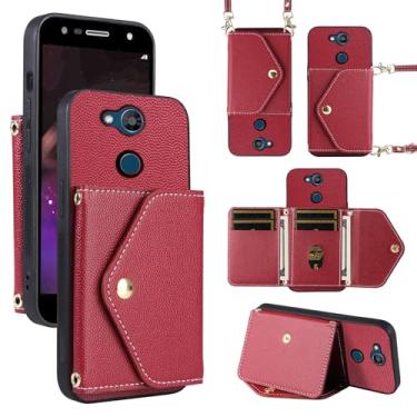 Imagem de Dibosom Capa carteira minimalista para LG X Charge/Fiesta 2 LTE/X Power 3/X5/LV7 com alça de ombro, bolsa flip fina e fina, suporte para cartão de crédito para LG-M322 XPower 2 SP320 M327 M322