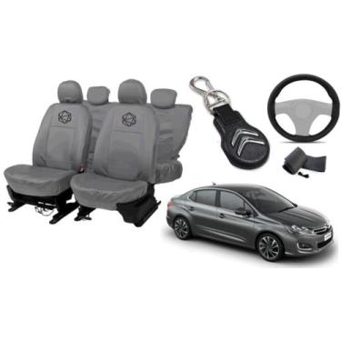 Imagem de Conjunto capa couro cinza C4 2013 a 2019 + volante esportivo - ferro t
