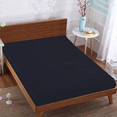 Imagem de BedDecor 1 lençol com elástico 100% algodão egípcio, bolso extra profundo de 38 cm (casal - 137 x 189 - azul marinho)