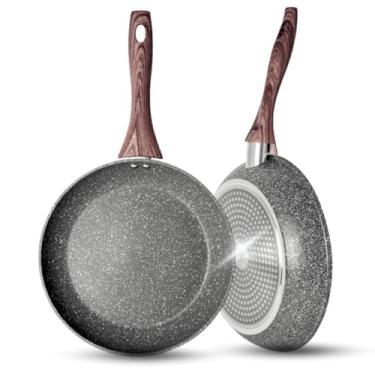 Imagem de Conjunto de Frigideiras Antiaderentes com Revestimento em Granito, Cabo em Madeira, Cinza