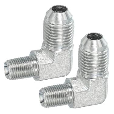 Imagem de PATIKIL Adaptador de tubo de 90 graus, 2 peças 9/40.6 cm macho 37° Flare JIC x 1/20.3 cm BSPT conector macho de aço carbono encaixe de cotovelo para ar fluido hidráulico combustível água óleo, prata