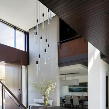 Imagem de Homeooze Lustre De Cristal Moderno De 12 Luzes De 118 Polegadas Para Teto Alto, Hall De Entrada, Sala De Estar, Luminária De Teto Embutida, Altura Ajustável, Lustres Led Reguláveis, Acabamento Preto