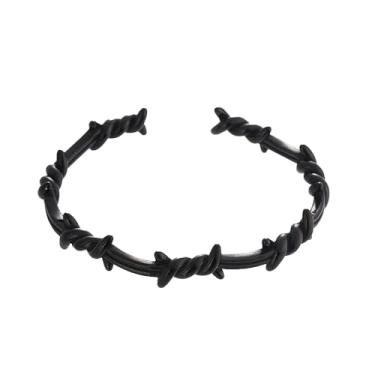 Imagem de TURTLEDOVE Pulseira retrô torcida coroa de espinhos de metal, pulseira de arame farpado para homens e mulheres, preta, Large, Aço inoxidável, Sem Pedra Preciosa