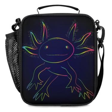 Imagem de Lancheira para meninos e meninas – Lancheira térmica reutilizável para crianças – Axolotl preto grande capacidade cooler volta às aulas lancheira térmica kit sacola de refeição