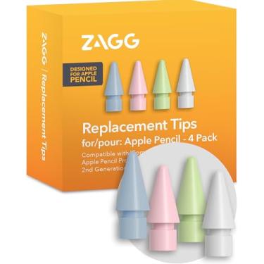 Imagem de ZAGG Replacement Tips for Apple Pencil 1st Gen, 2nd Gen, & USB-C - Pack of 4, Smooth Writing, Perfect Friction, Pastel Pink, Blue, Green, & White