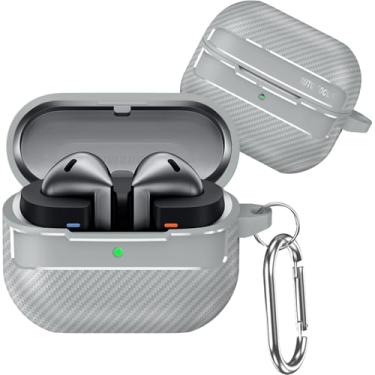 Imagem de Ephoou Capa para Samsung Galaxy Buds 3 Pro/Galaxy Buds 3 com chaveiro mosquetão, estilo fibra de carbono, couro vegano, à prova de choque, para Samsung Galaxy Buds3 Pro, cinza