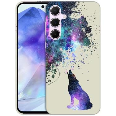 Imagem de GlamCase Capa para Samsung Galaxy A35 5G, Galaxy A35 5G - Design de estampa de lobo galáxia impresso fino e elegante bonito plástico rígido encaixe capa protetora para celular traseira de designer
