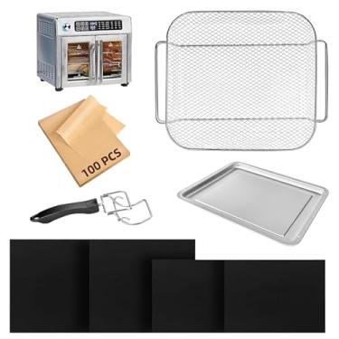 Imagem de Conjunto de acessórios para fritadeira de ar compatível com Emeril Lagasse 26 Qt, cesta de fritadeira a ar e frigideiras para forno, extrator de bandeja de fritadeira a ar, papel pergaminho