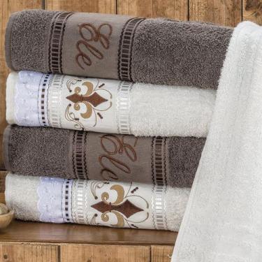 Imagem de Jogo de Banho Toalha Algodão Bordado 5 peças Ponto Russo Marrom - Bia 