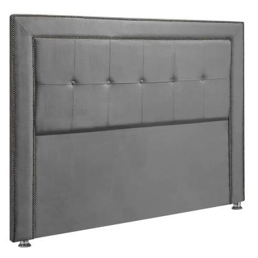 Imagem de Cabeceira Estofada para Cama Box Casal 140cm Ravena Veludo - SOFA STORE Cor:Veludo Cinza Grafite