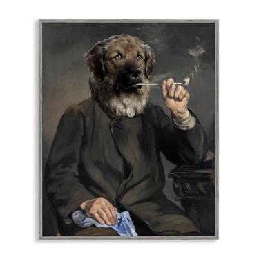 Imagem de Stupell Industries Desenho de arte de parede giclée emoldurado cinza de cachorro histórico fumando por Alicia Longley, 28 x 35
