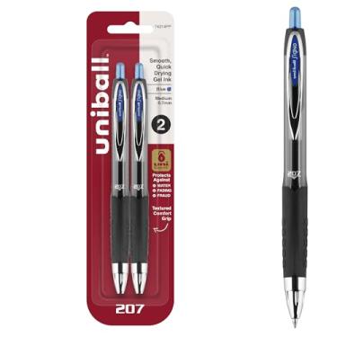 Imagem de Canetas de gel Uniball Signo 207, azul médio, 0,7 mm, pacote com 2, tinta de qualidade de arquivo, secagem rápida, resistente à água, ponta de aço inoxidável