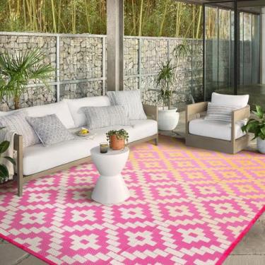 Imagem de Wonnitar Tapete impermeável 22,5 x 30,5 cm, tapete de plástico reversível para acampamento, área de pátio externo, tapete portátil para decoração de piquenique, quintal, varanda, deck, laranja/rosa