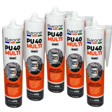 Imagem de Kit 5 Silicone PU40 Branco Adesivo Cola Vedação Barone 400g Multiuso -