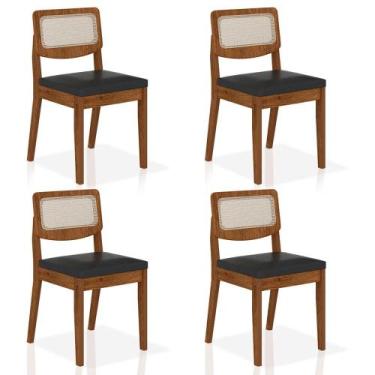 Imagem de Kit 4 Cadeiras Sextavada Bari Freijó/material sintético Preto - Móveis