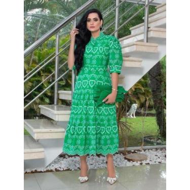 Imagem de Vestido Elegante de Festa Lese Algodão Gola Alta Evangélico - Fashion,