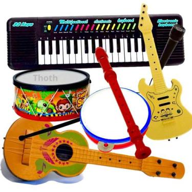 Imagem de Teclado Piano Kit 7 Brinquedo Viola Tambor Microfone Infantil Educacio