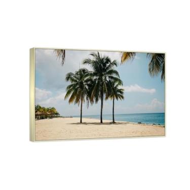 Imagem de Impressões de arte de parede de praia com moldura de prata champanhe decorações de parede para quarto escritório praia cenário idílico moderno mar praia imagens de paisagem marítima 50 x 70 cm (19,7 x