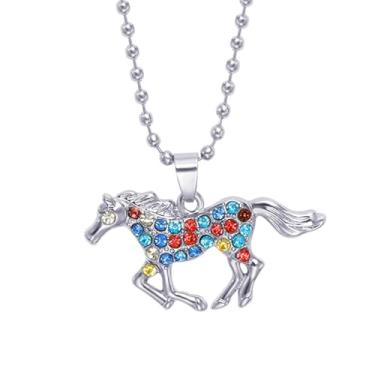 Imagem de WCRAZYE Colar de cavalo para mulheres, chique, fofo, brilhante, colorido, strass, cristal, arco-íris, material de corrida, para vaqueira, joias equestres, presentes para filha, neta, sobrinha, Mediun,