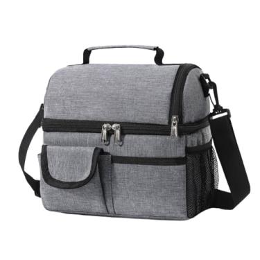Imagem de Bolsa Térmica Lancheira Impermeável Resistente Marmita Lanche Colégio Academia Conservar Alimentos Camada Dupla 2 Compartimentos E Bolsos Externos - ZAFIN (Cinza)