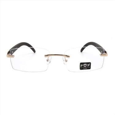 Imagem de Óculos retrô vintage retangular sem aro lentes transparentes óculos masculinos e femininos com armação de madeira (ouro)