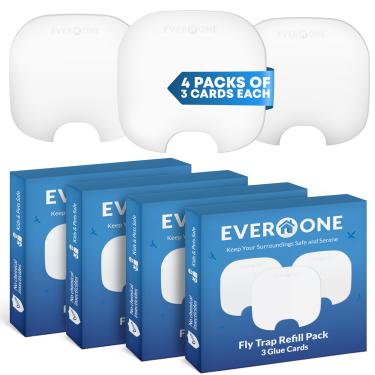 Imagem de EverOne Pacote de refil de armadilha para moscas – 4 pacotes com 3 cartões de cola cada (12 unidades no total) – Armadilhas pegajosas de longa duração para moscas, mosquitos e moscas de frutas –
