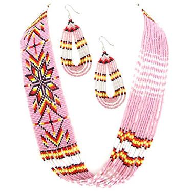 Imagem de VivaApparel brincos de colar com contas vermelhas rosa feitos à mão 38/15