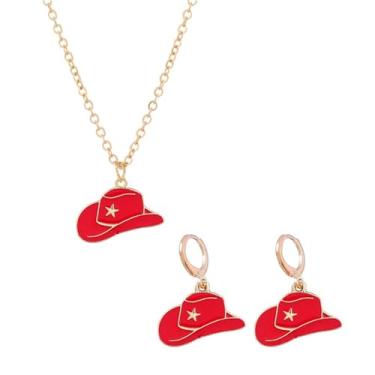 Imagem de Dreuyet Conjunto de brincos e colar de botas de vaqueira para mulheres e meninas delicados moda ocidental botas de cowboy colar de corrente banhado a ouro 14K chapéu de cowboy colar pingente colar estilo ocidental joias presente, Metal, Sem Pedra Preciosa