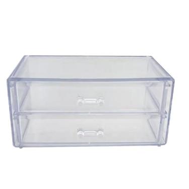 Imagem de Organizador Pessoal 10x18,5x9Cm De Maquiagem Acrílico Com 2 Gavetas Para Armazenar Transparente,Apropriado para cosméticos, joia e todos os tipos do armazenamento dos artigos
