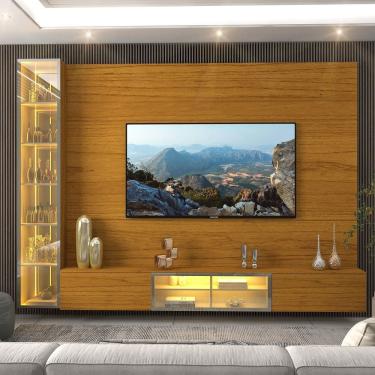 Imagem de Estante Home para TV até 85 Polegadas com Cristaleira LED e Vidro Reflecta 4 Portas em MDF Luminare Gelius
