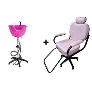 Imagem de Kit Rosa Lavatório Portátil + Cadeira Henvifer Salão Escova