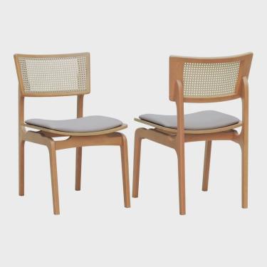 Imagem de Kit 2 Cadeiras Apollo Madeira Maciça Encosto Telinha Assento Anatômico Estofado Linho