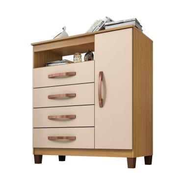 Imagem de Cômoda Sapateira 1 Porta E 4 Gavetas Monique Carvalho/off White - Pallazio