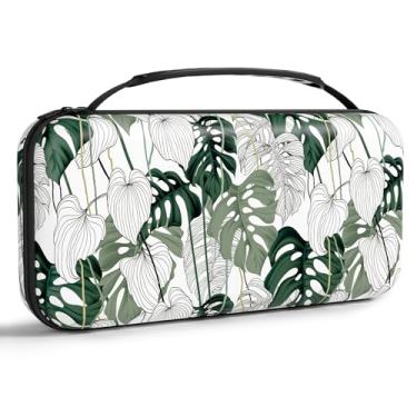 Imagem de NPOOYI Estojo de transporte compatível com Nintendo Switch OLED 2021/2017, capa protetora de viagem com bolsos e suporte de jogo para console Joy-Con e acessórios, folha verde