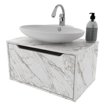 Imagem de Balcão Gabinete Para Banheiro Suspenso Bn3646 Mármore Branco - Tecnomobili