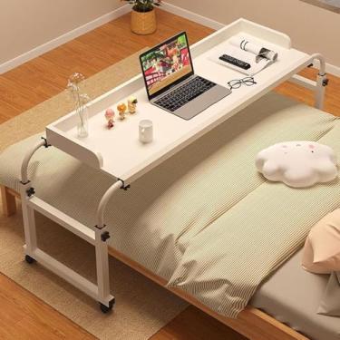 Imagem de Mesa de cama ajustável de altura e comprimento com rodas - mesa de computador móvel, estação de trabalho em pé, comer na cama - mesa longa sobre a cama