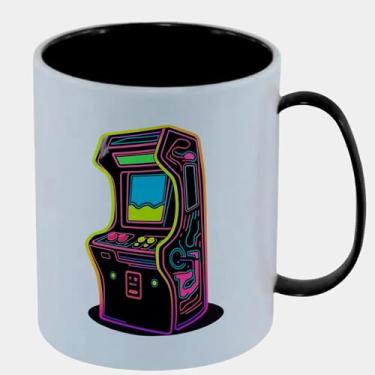 Imagem de Caneca Branca com Interna Preta de Polímero 325ml - FLIPERAMA RETROWAVE NEON