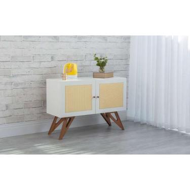 Imagem de Balcão Buffet Mdf Branco Pés Jatobá 2 Portas Palhinha Retrô Freddie (9