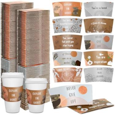 Imagem de Dingion Pacote com 200 capas para xícaras de café, papelão ondulado, motivacional, descartável, para inspirar bebidas frias ou quentes, chocolate, café, chá, serve para copos de papel de 350 g e 473