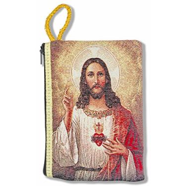 Imagem de Good Shepherd Creations Grande Tapeçaria Rosário Bolsa com Arte Católica Tradicional (Sagrado Coração de Jesus/Imaculado Coração de Maria)