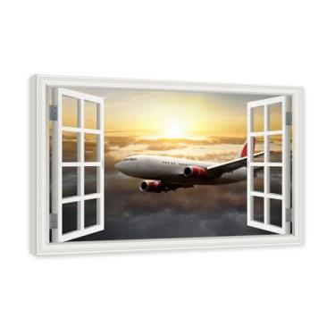 Imagem de Arte de parede em tela de janela aberta, impressão natural em tela, "Avião no céu 61.0 cm, decoração de parede de paisagem de janela, decoração de casa moderna. Moldura interna de 60 x 90 cm - 23,6 x