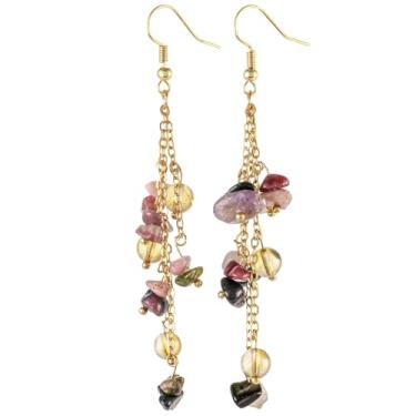 Imagem de Nupuyai Brincos pendentes femininos feitos à mão com corrente longa dourada pendurada, Turmalina, Pedra turmalina