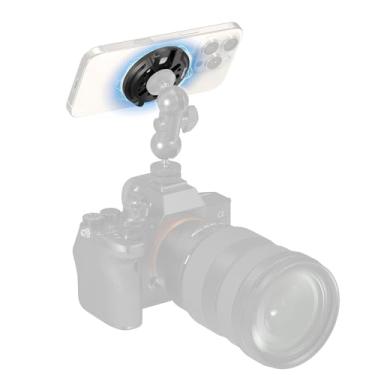 Imagem de SMALLRIG Placa magnética de suporte de telefone para iPhone 17/16/15, com suporte para sapata fria e orifício rosqueado de 1/4 polegada-20, para DJI Mic 2, bastões de selfie com cabeça esférica