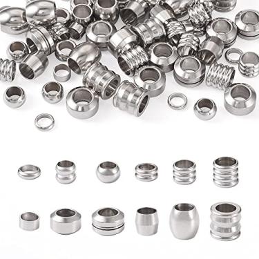 Imagem de Spritewelry 72 peças, 12 estilos, aço inoxidável, furo grande, coluna, sulcado, tubo de barril, Rondelle, contas espaçadoras soltas europeias para pulseiras, colar, fabricação de joias