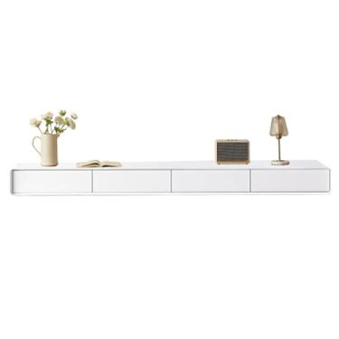 Imagem de CUTPOIY Armário de TV montado na parede de madeira maciça, centro de entretenimento doméstico moderno com portas e gavetas, mesa de console de mídia, armário de armazenamento de TV, suporte de TV