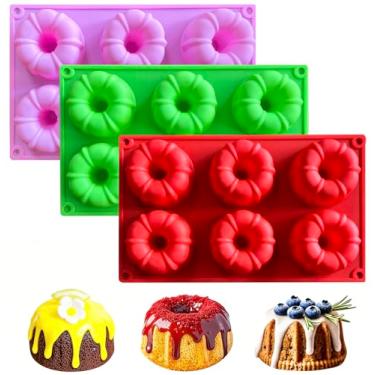 Imagem de saphe 3 mini formas de bolo, molde antiaderente de silicone com 6 cavidades para gelatina, cupcakes de gelatina, donuts, forma de bolo de tubo canelado de silicone para pão de milho, brownies (3)