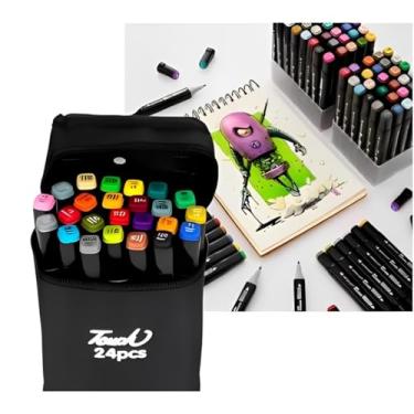 Imagem de Kit de Canetas Art?sticas 24 Cores ? Ponta Dupla Brush Pen 0.4mm, Ideal para Lettering, Desenho e Artes Criativas