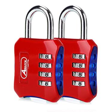 Imagem de Bloqueio de cadeados ABRAFOX, travas resistentes de 4 dígitos, códigos de combinação redefiníveis, travas de bagagem para academia, interior, escola ou esporte armário, caixa de ferramentas, cerca de uso diário, Red 2-pack